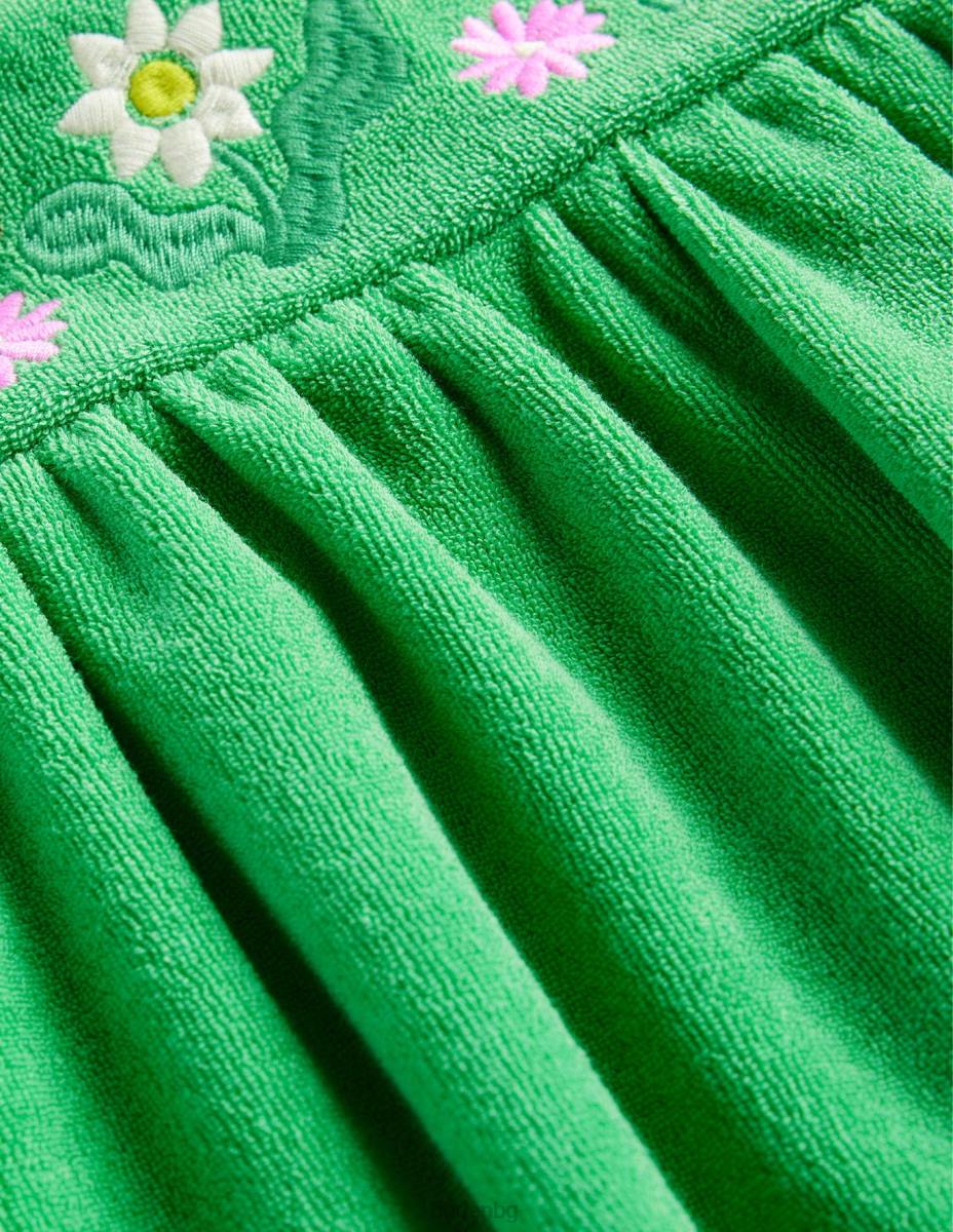 облекло Boden бродирана хавлиена рокля зелени цветя от алое момичета LL682973