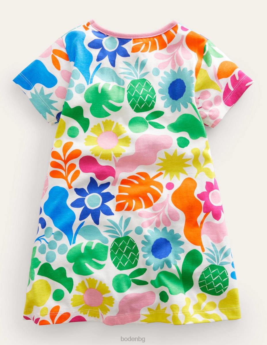 облекло Boden туника с щампа с къс ръкав много празнични цветя момичета LL682977