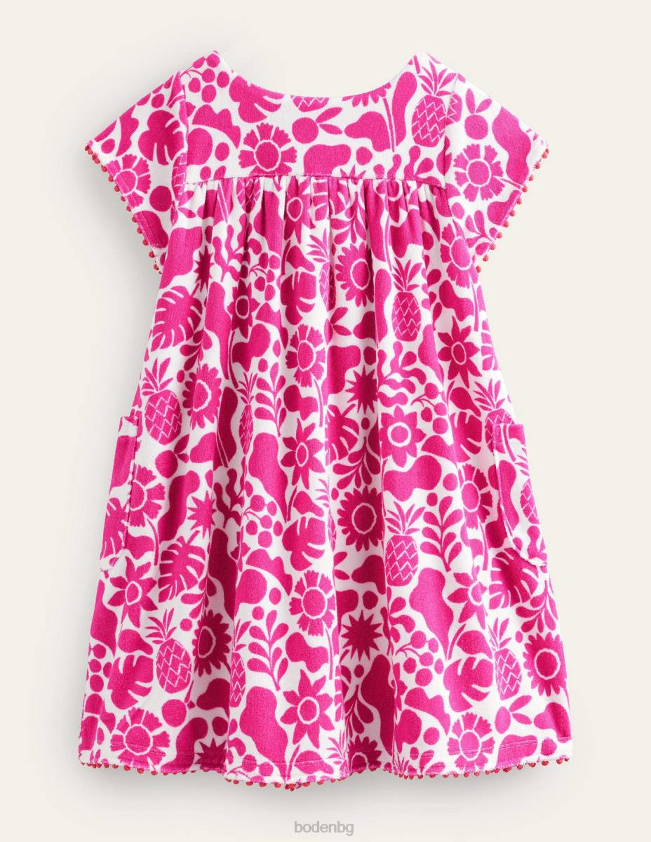 облекло Boden хавлиена рокля с щампа невероятно розово празнично цвете момичета LL683006