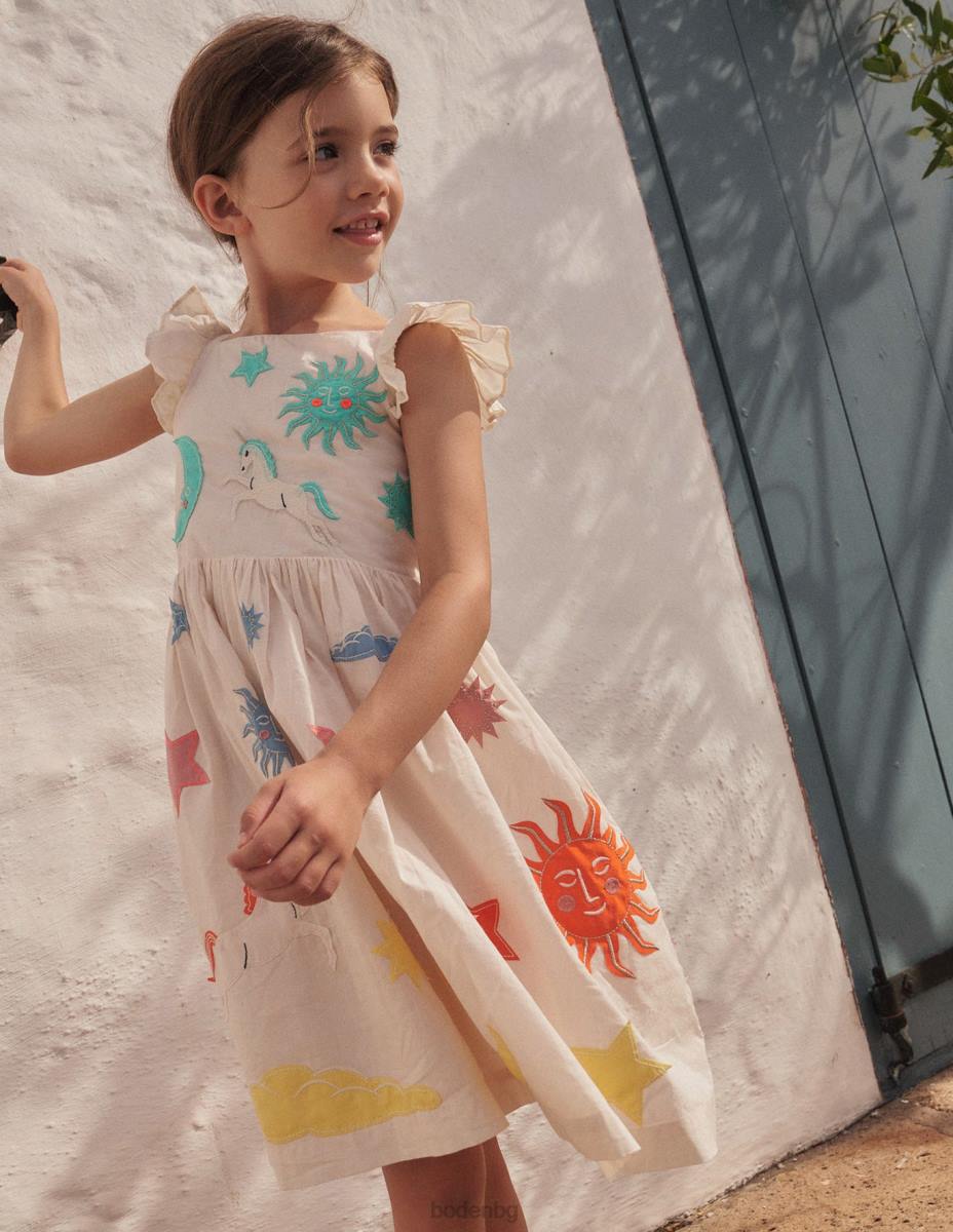 облекло Boden тъкана рокля с апликации шушулка ванилия момичета LL683018