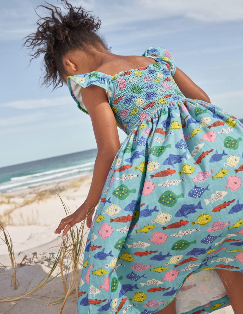 облекло Boden миди рокля от трико с ризи аква морска синя риба момичета LL683040