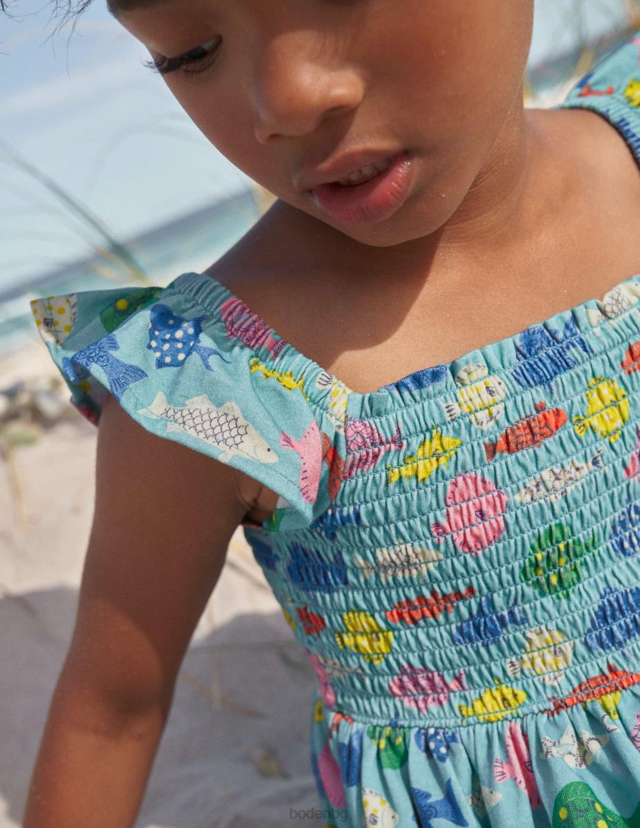 облекло Boden миди рокля от трико с ризи аква морска синя риба момичета LL683040