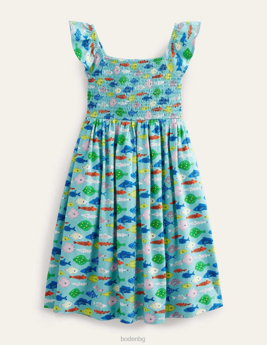 облекло Boden миди рокля от трико с ризи аква морска синя риба момичета LL683040