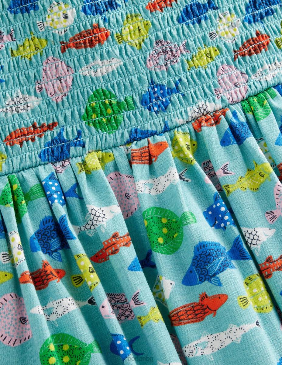 облекло Boden миди рокля от трико с ризи аква морска синя риба момичета LL683040