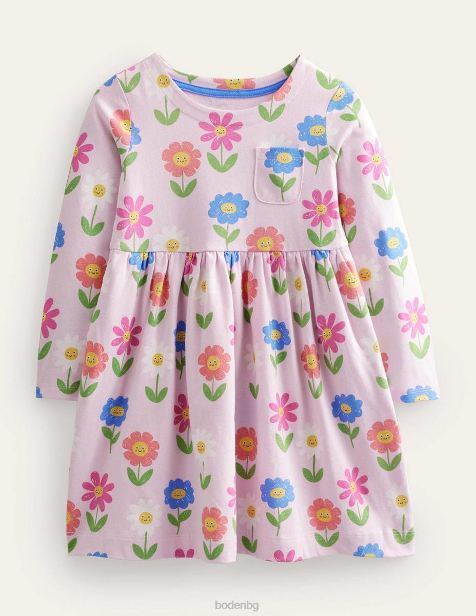 облекло Boden забавна рокля от трико с дълъг ръкав очарователни розови цветя момичета LL683095