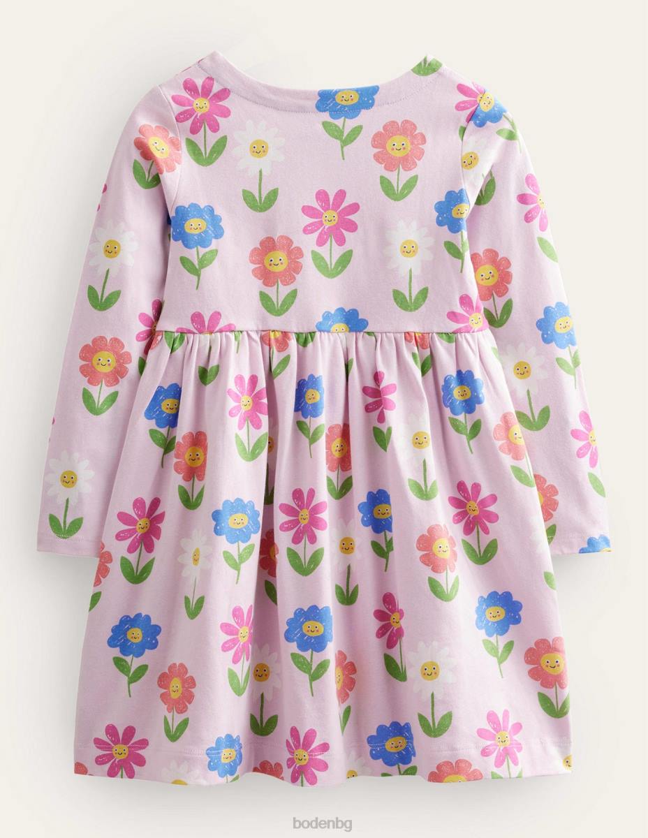 облекло Boden забавна рокля от трико с дълъг ръкав очарователни розови цветя момичета LL683095