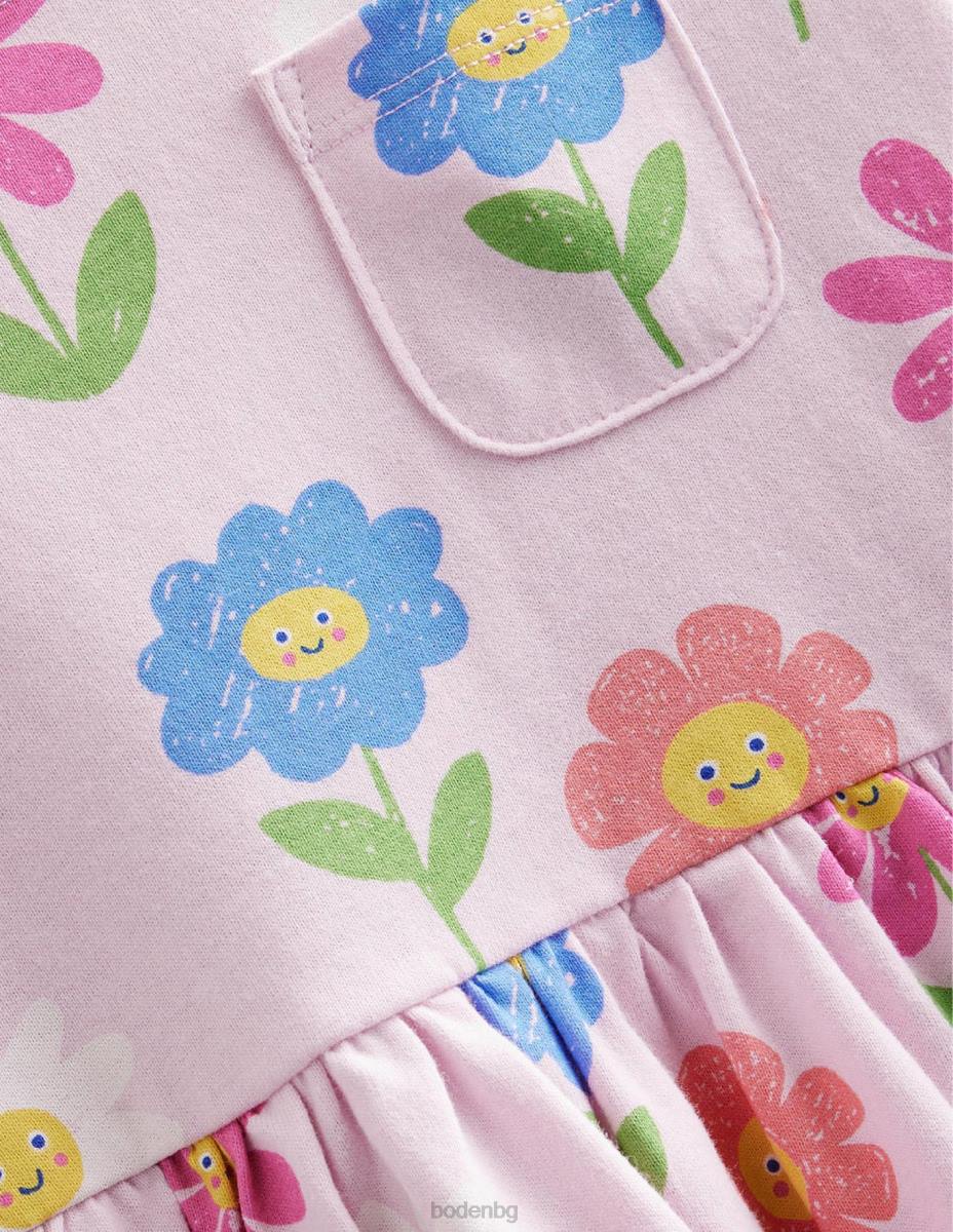 облекло Boden забавна рокля от трико с дълъг ръкав очарователни розови цветя момичета LL683095