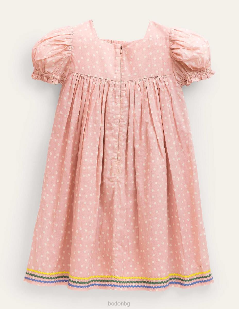 облекло Boden бродирана тъкана рокля бото розово петно ​​флорално момичета LL683105