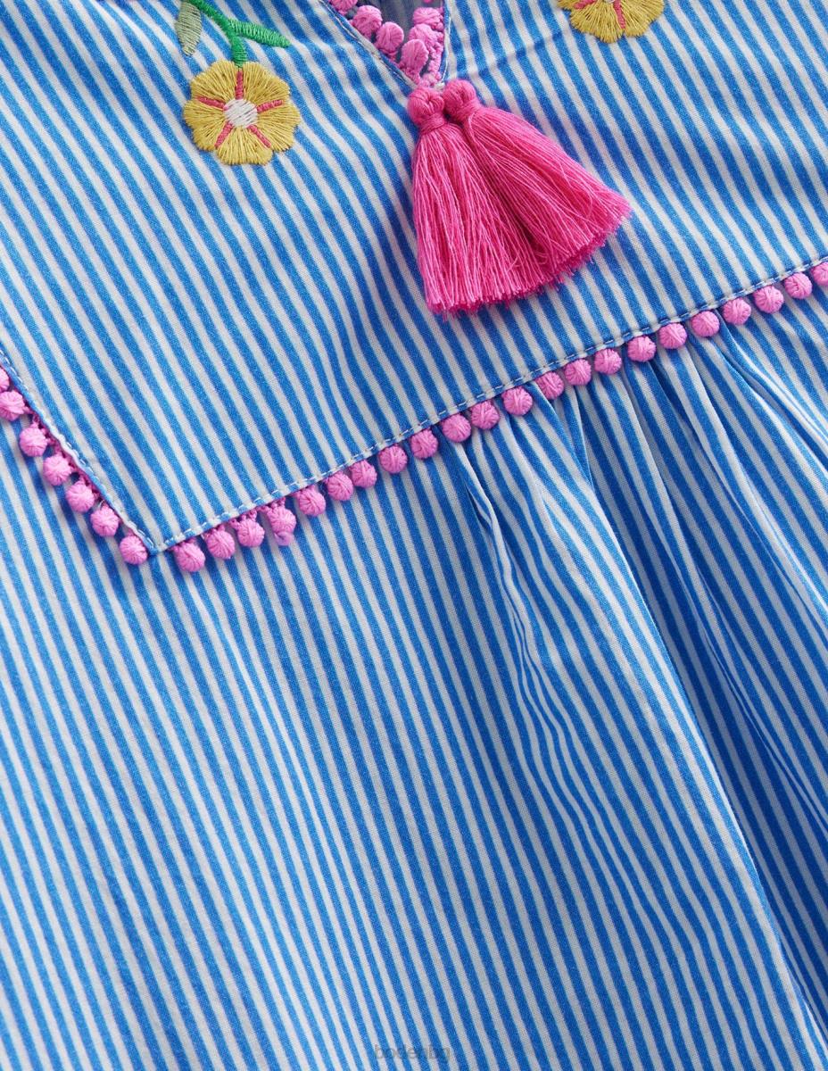 облекло Boden бродиран кафтан с дълъг ръкав слонова кост и синя ивица момичета LL683176