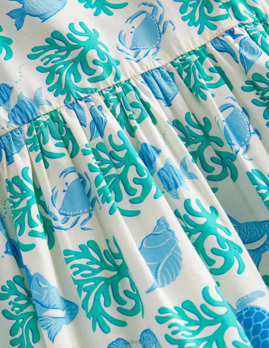 облекло Boden рокля с щампован ръкав аква лагуна момичета LL683227