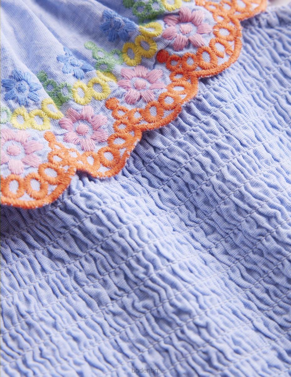 облекло Boden рокля с изпъкнали нива шамбре синьо момичета LL683231