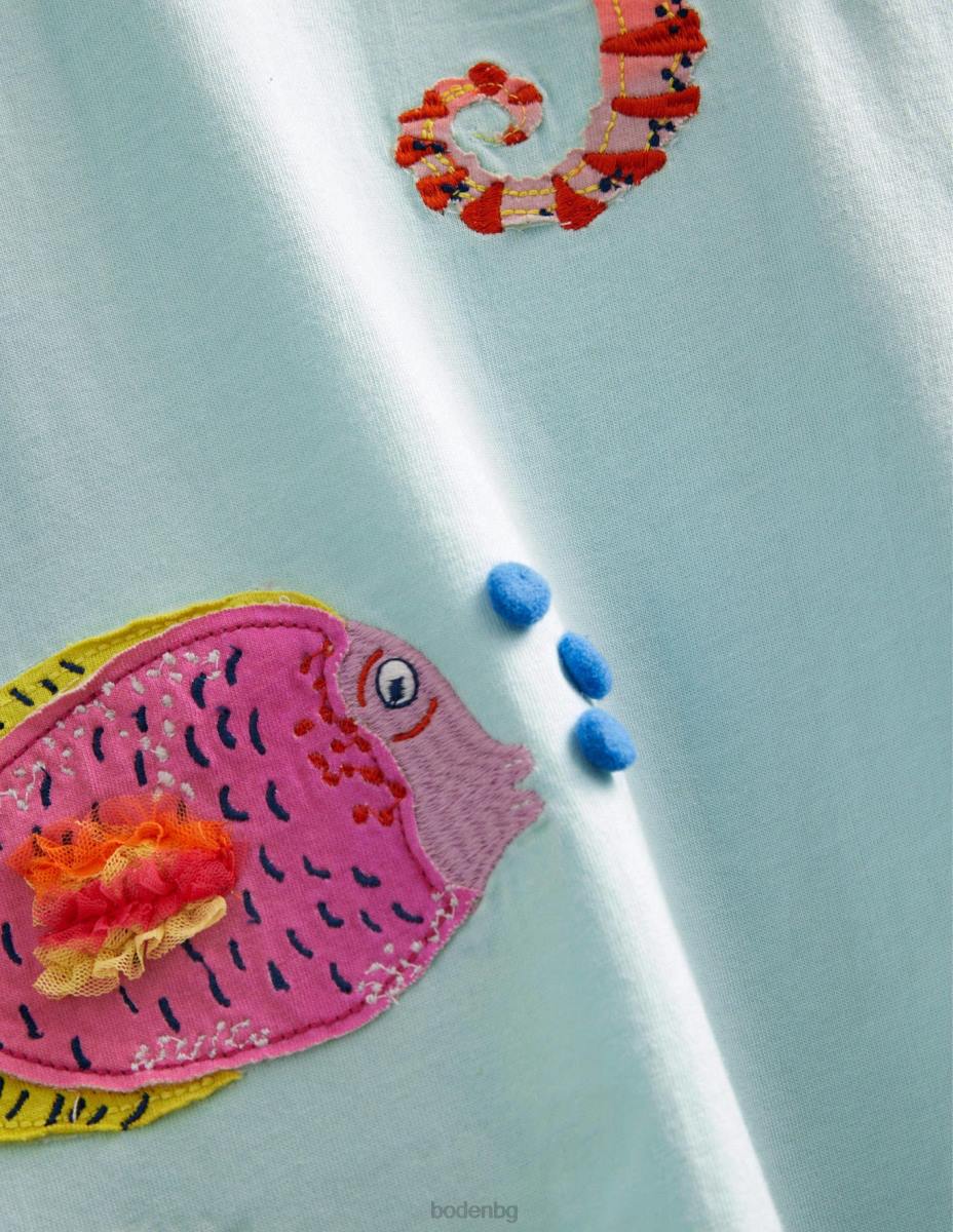 облекло Boden рокля тениска с апликации ледено аква синьо момичета LL683243