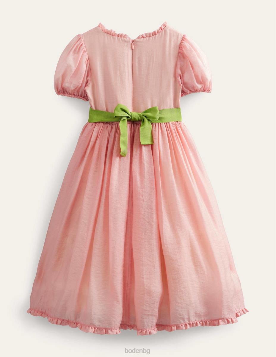 облекло Boden бродирана рокля с буф ръкав прованс прашно розово момичета LL683245