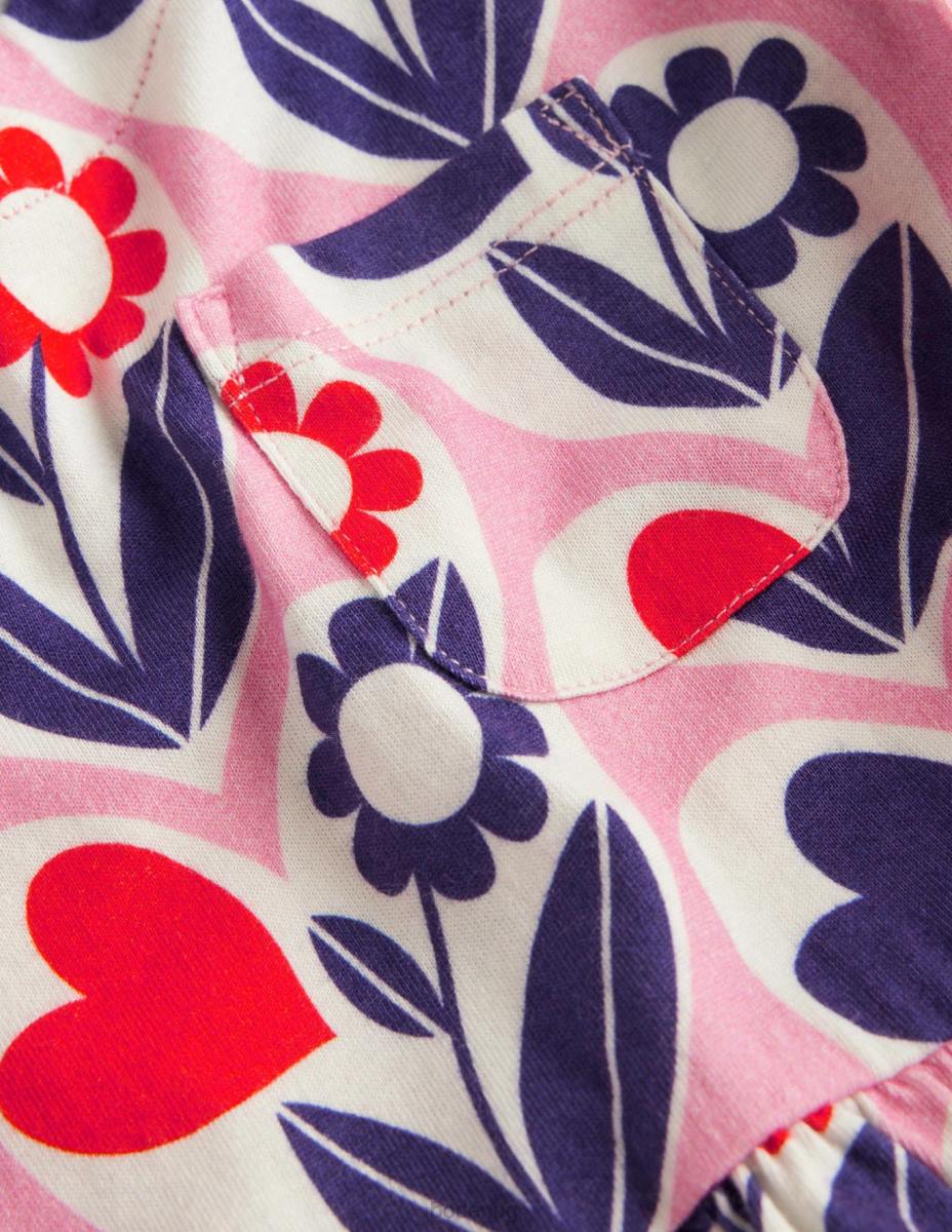 облекло Boden забавна рокля от трико с дълъг ръкав розови лимонадни цветни сърца момичета LL683264