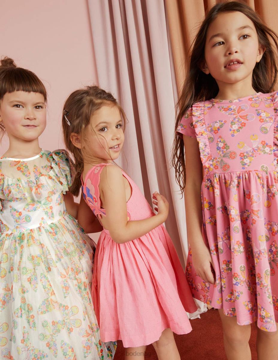 облекло Boden рокля от тюл с волани слонова кост мулти пеперуди момичета LL683293