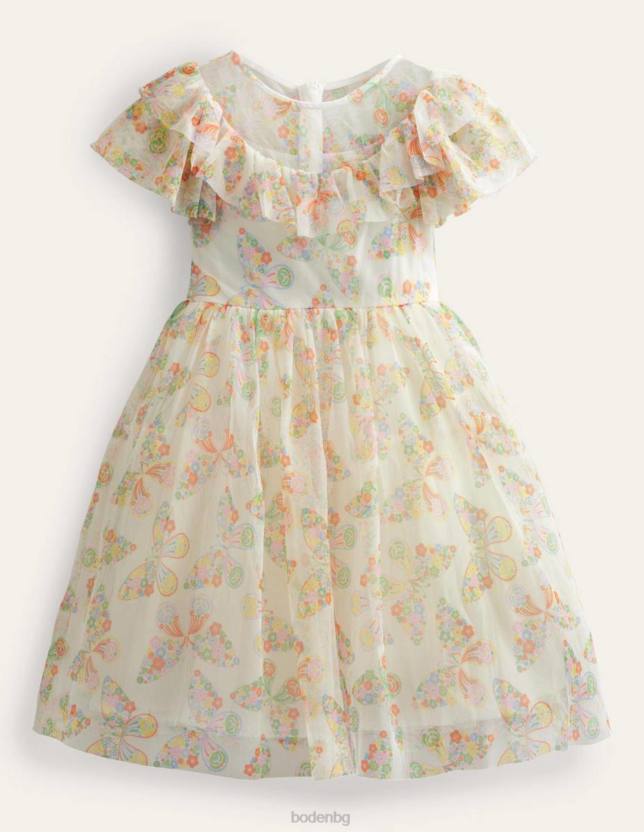 облекло Boden рокля от тюл с волани слонова кост мулти пеперуди момичета LL683293