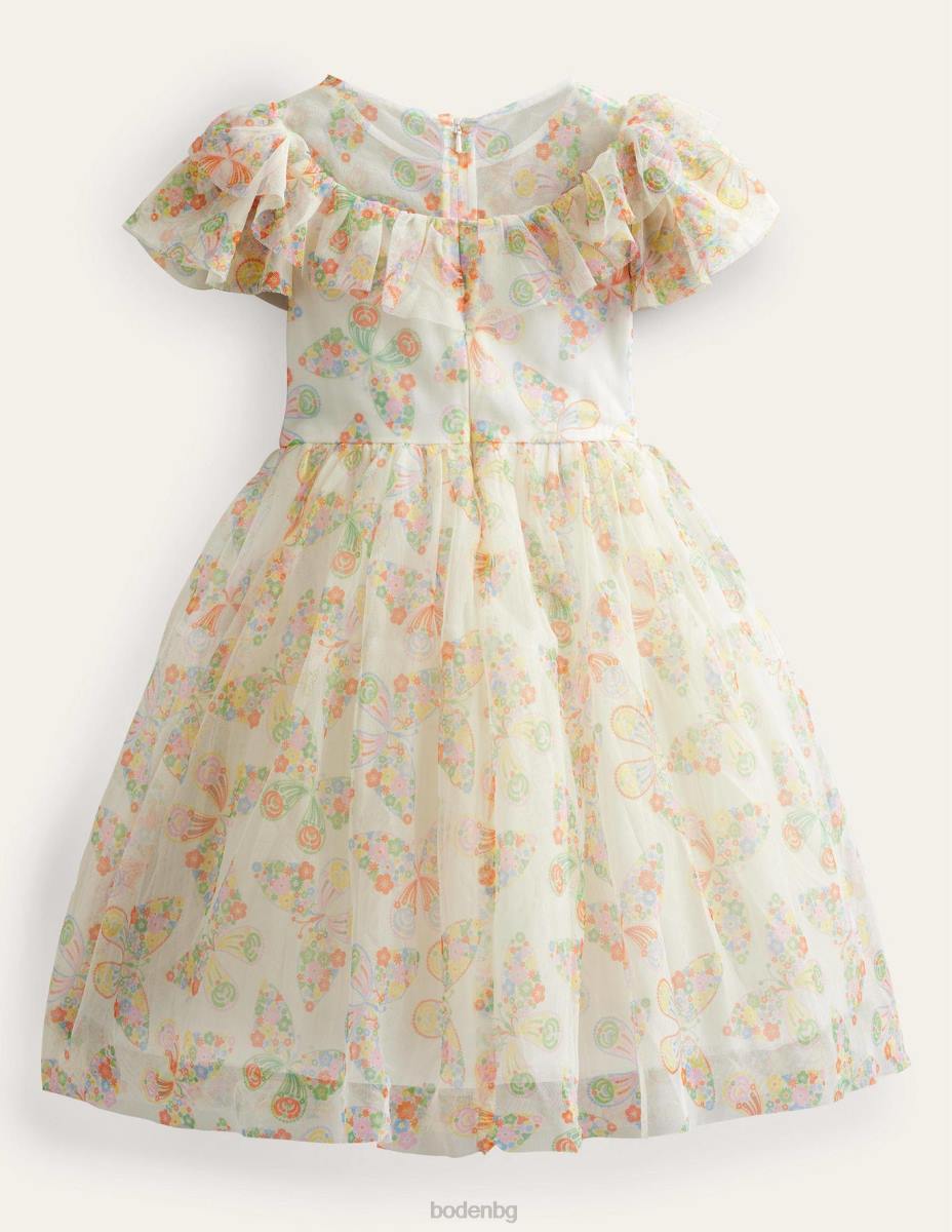 облекло Boden рокля от тюл с волани слонова кост мулти пеперуди момичета LL683293