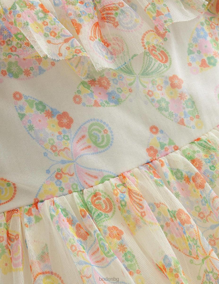 облекло Boden рокля от тюл с волани слонова кост мулти пеперуди момичета LL683293