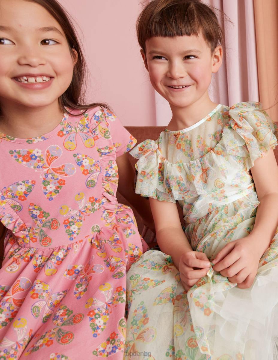 облекло Boden рокля от тюл с волани слонова кост мулти пеперуди момичета LL683293