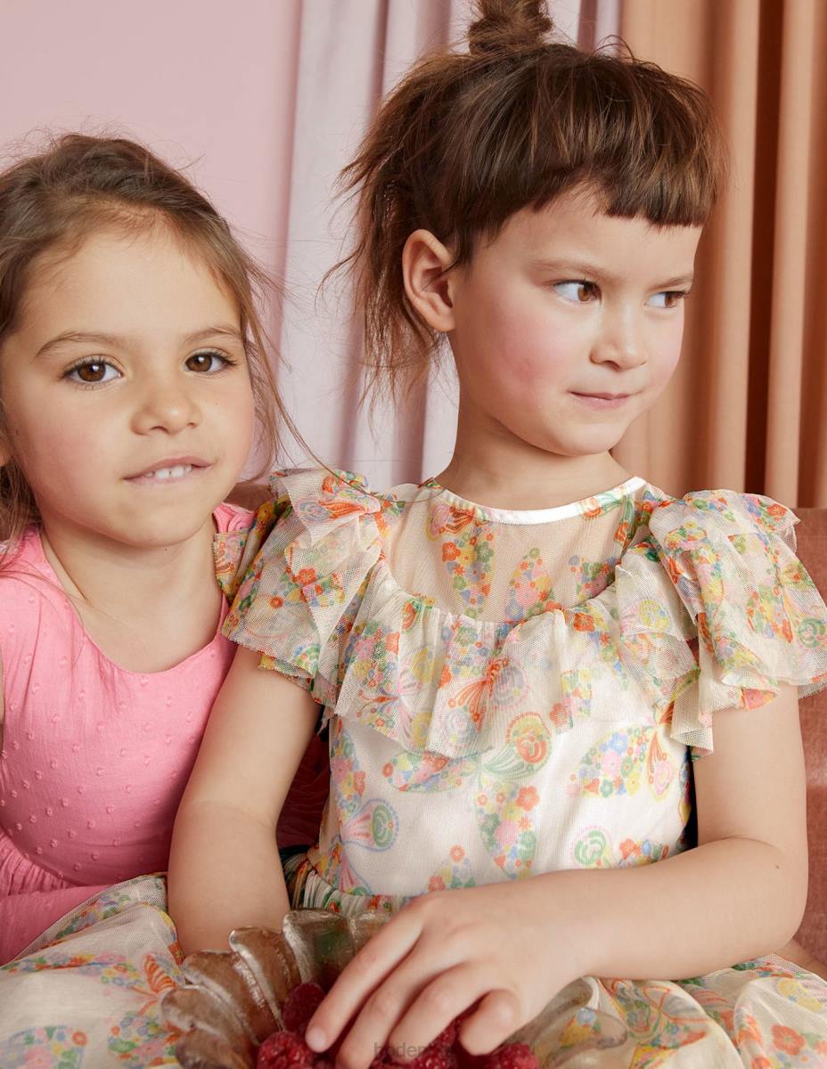 облекло Boden рокля от тюл с волани слонова кост мулти пеперуди момичета LL683293