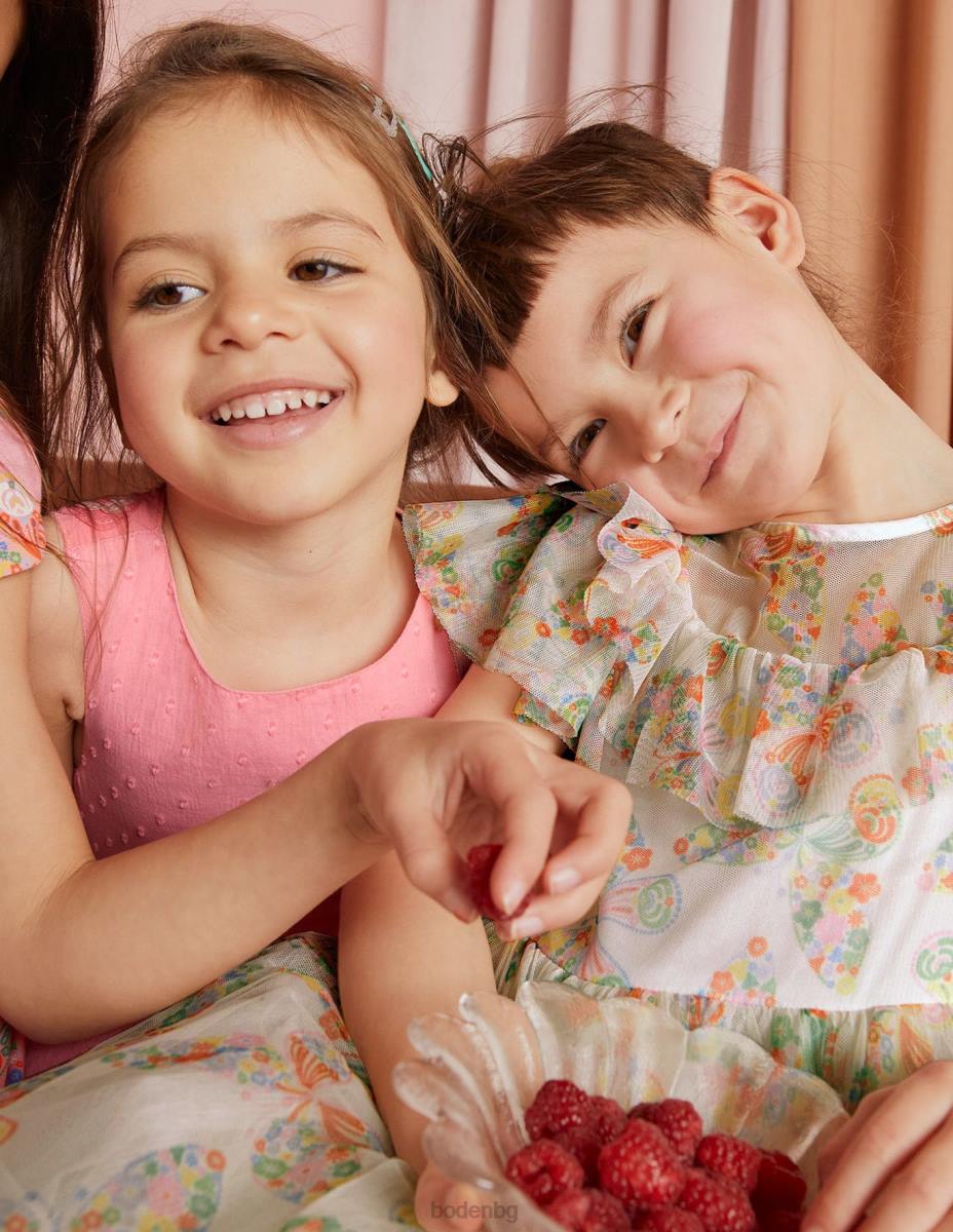 облекло Boden рокля от тюл с волани слонова кост мулти пеперуди момичета LL683293