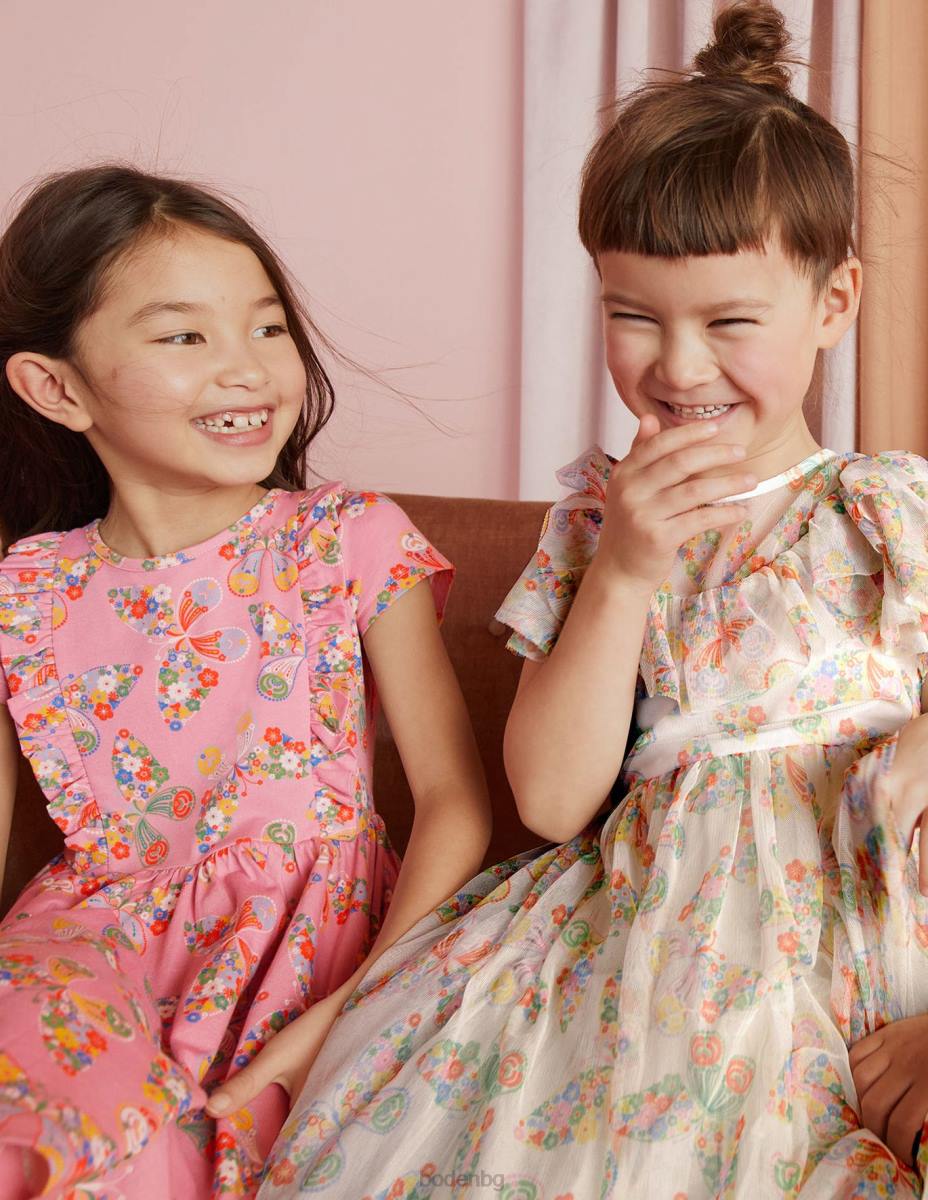 облекло Boden рокля от тюл с волани слонова кост мулти пеперуди момичета LL683293