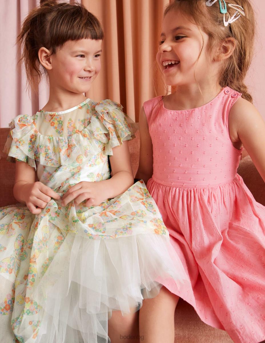 облекло Boden рокля от тюл с волани слонова кост мулти пеперуди момичета LL683293