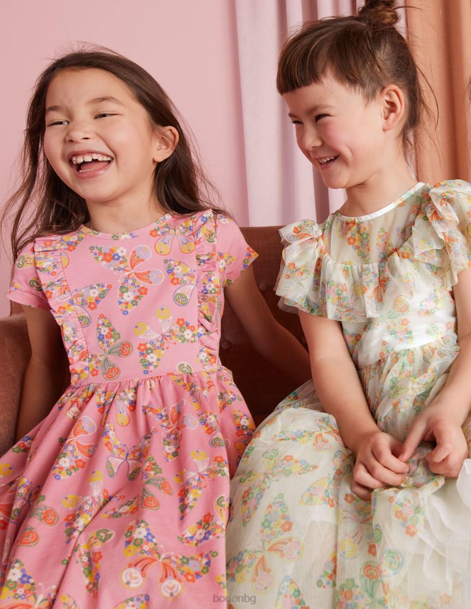 облекло Boden рокля от тюл с волани слонова кост мулти пеперуди момичета LL683293