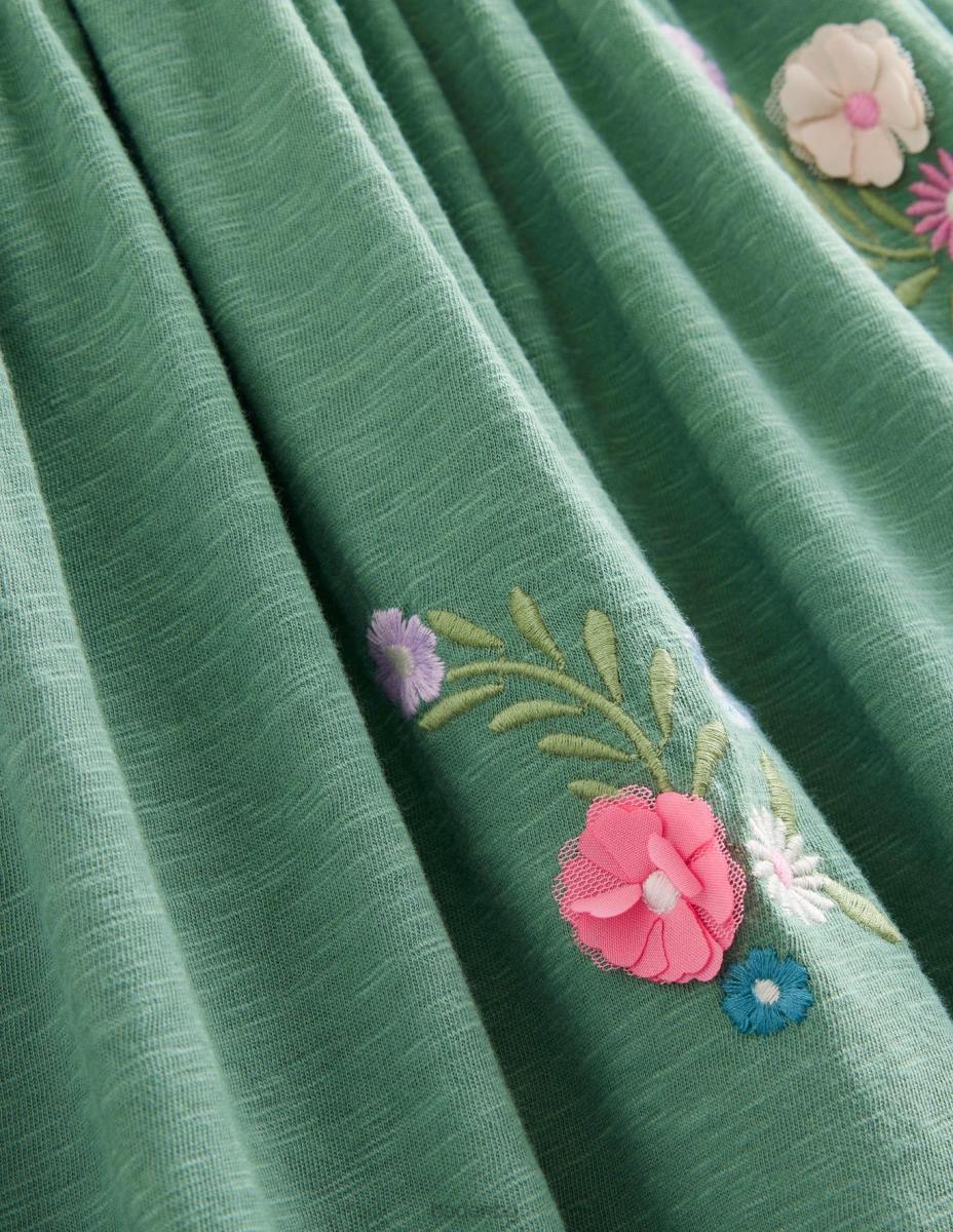 облекло Boden бродирана рокля от трико царит зелен момичета LL68745