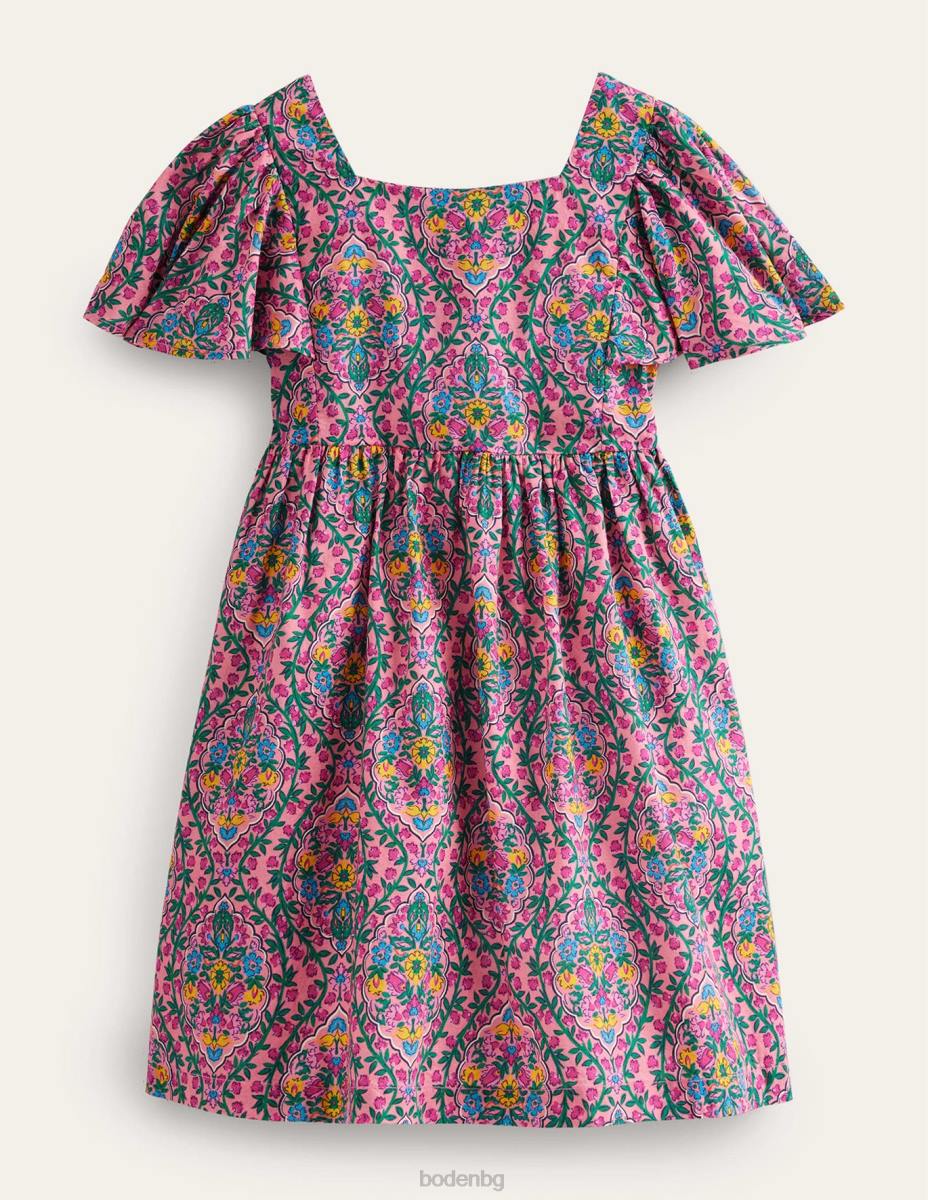 облекло Boden рокля с щампован ръкав азалия дървена лоза момичета LL68746