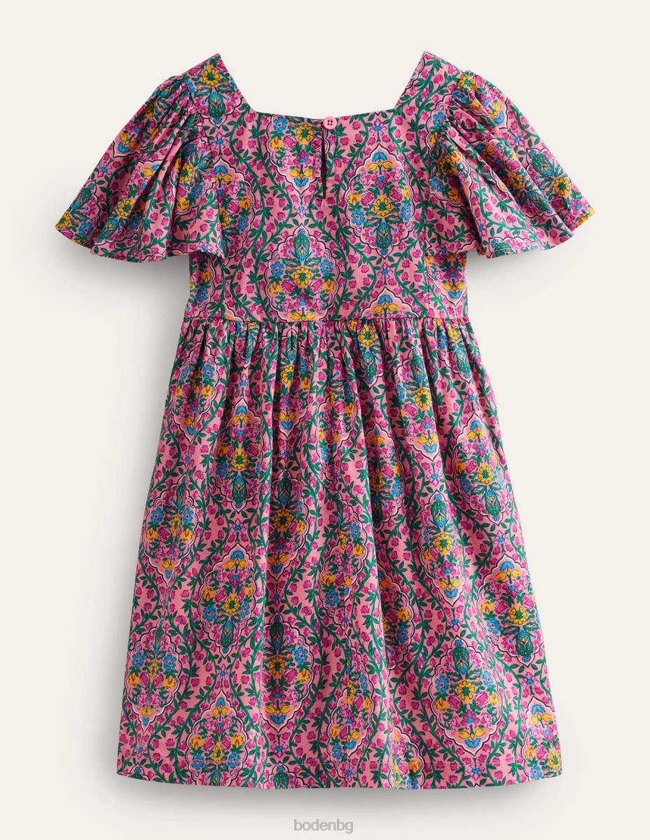 облекло Boden рокля с щампован ръкав азалия дървена лоза момичета LL68746