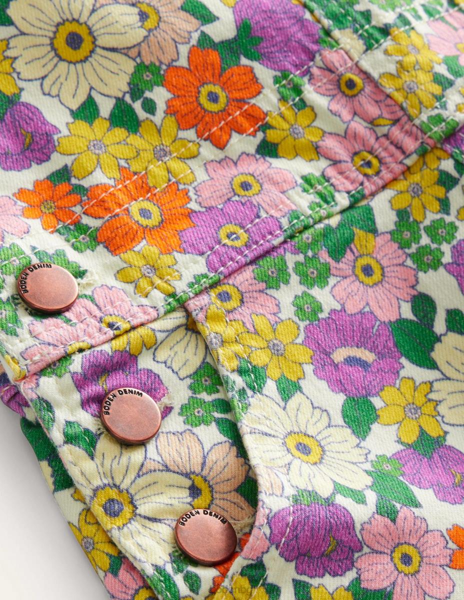 облекло Boden къс гащеризон с джоб сърце слонова кост и лилаво каравана на цветя момичета LL68751