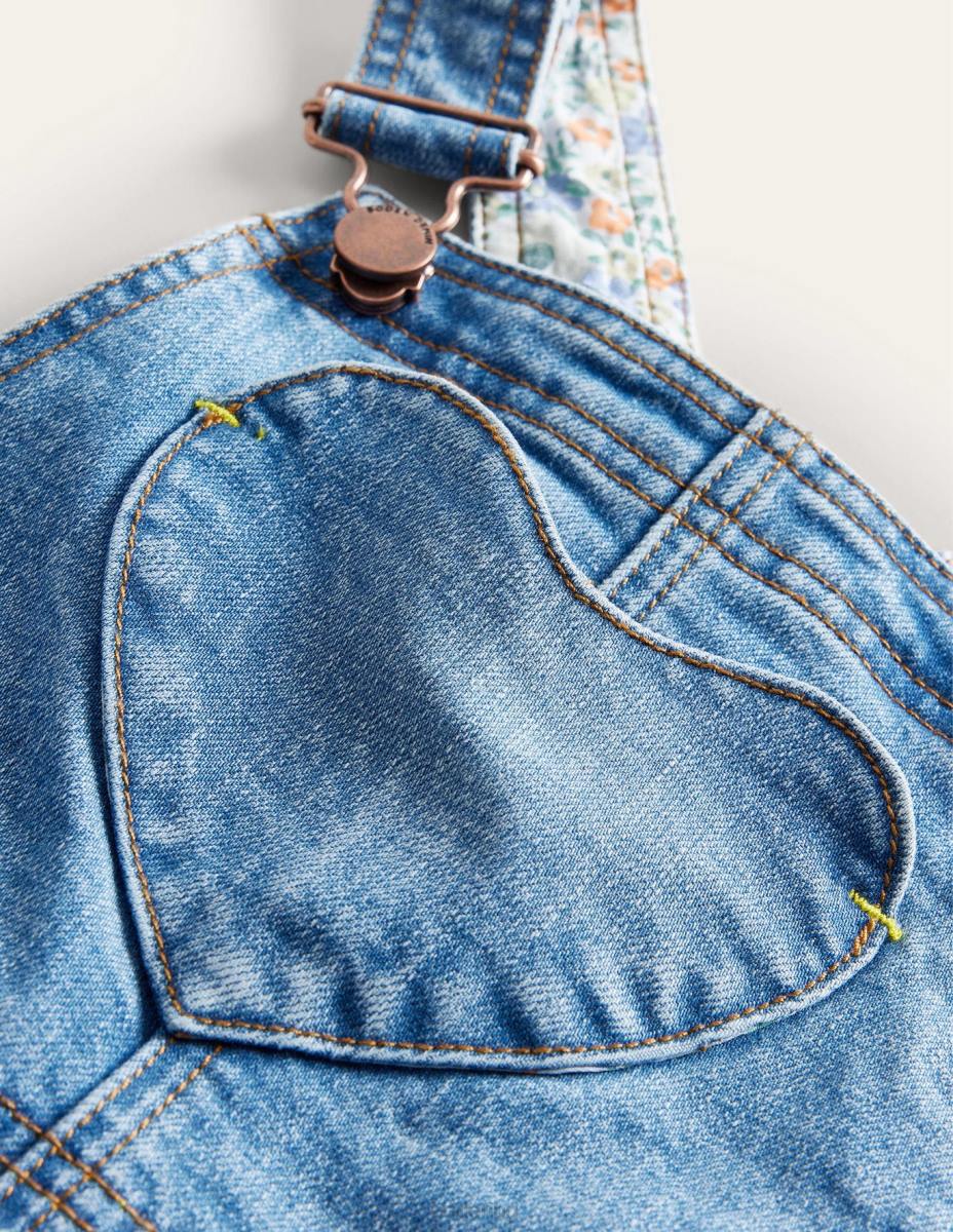 облекло Boden къс гащеризон с джоб сърце среден винтидж деним момичета LL68752