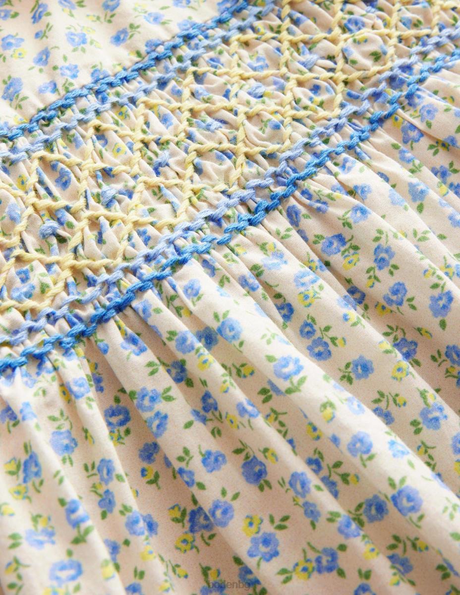 облекло Boden пушена носталгична рокля vista blue floral момичета LL683302