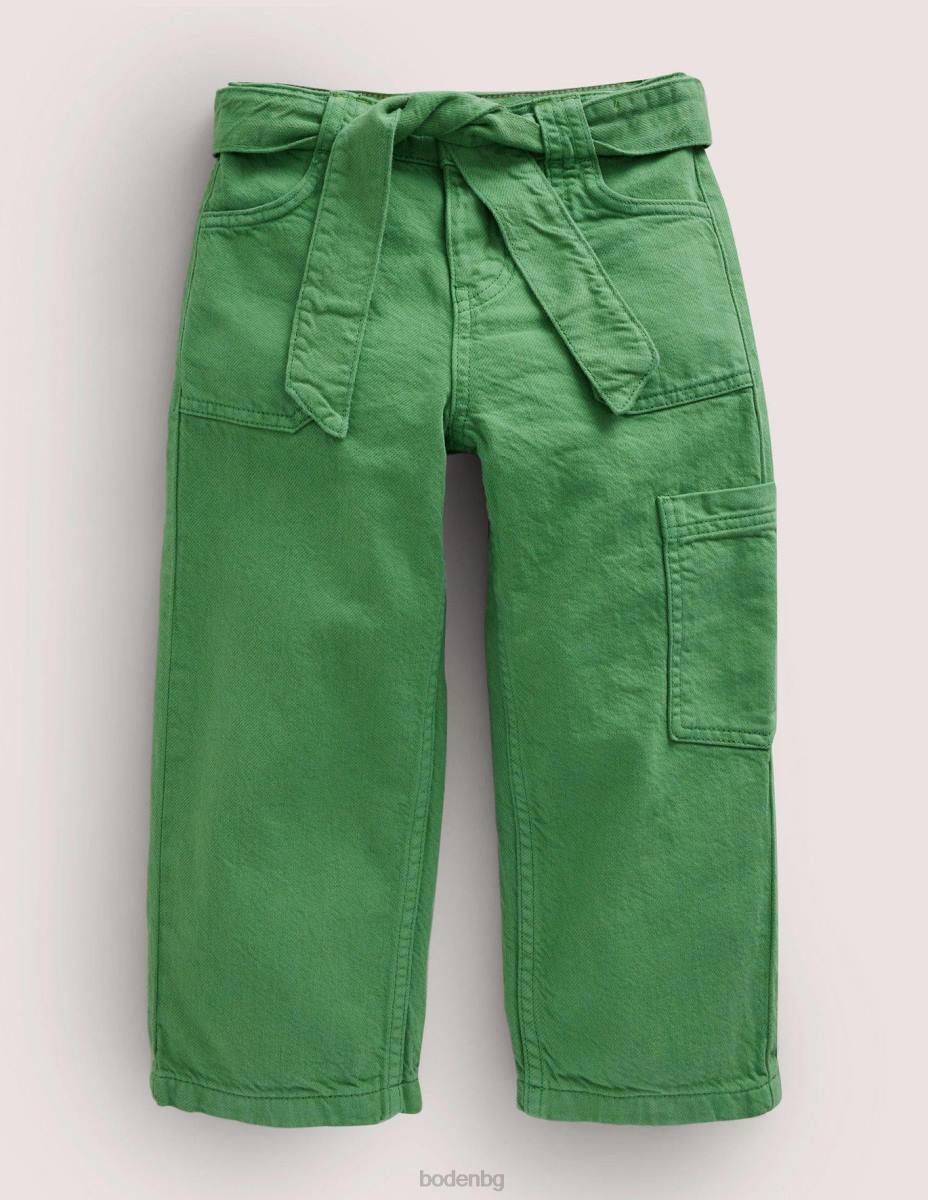 облекло Boden карго панталони със завързване на талията сафари зелено момичета LL682726