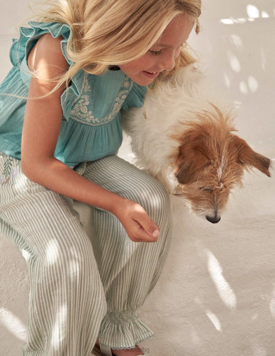 облекло Boden панталони с бродирани балони зелено бродирано тиктакане момичета LL683027