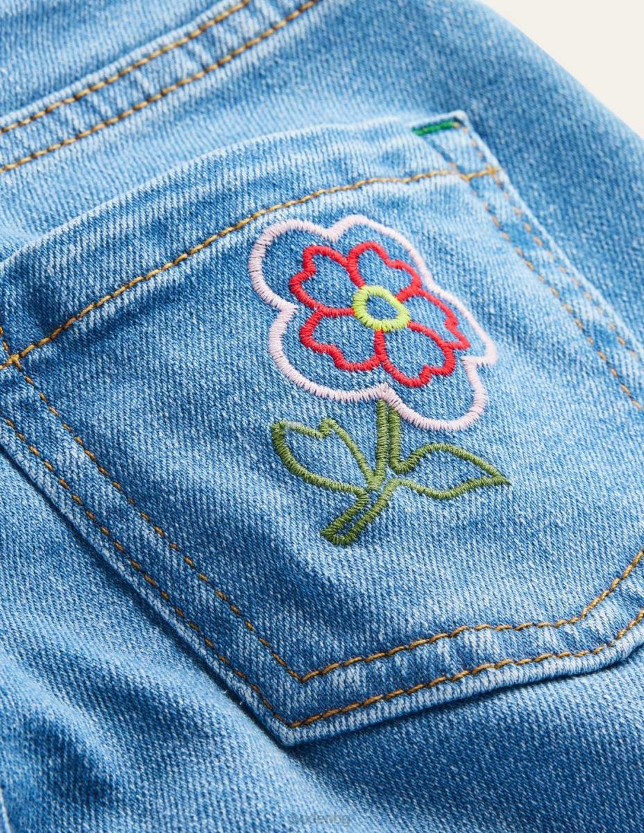 облекло Boden разкроени дънки с прави крачоли лека винтидж бродерия момичета LL683064