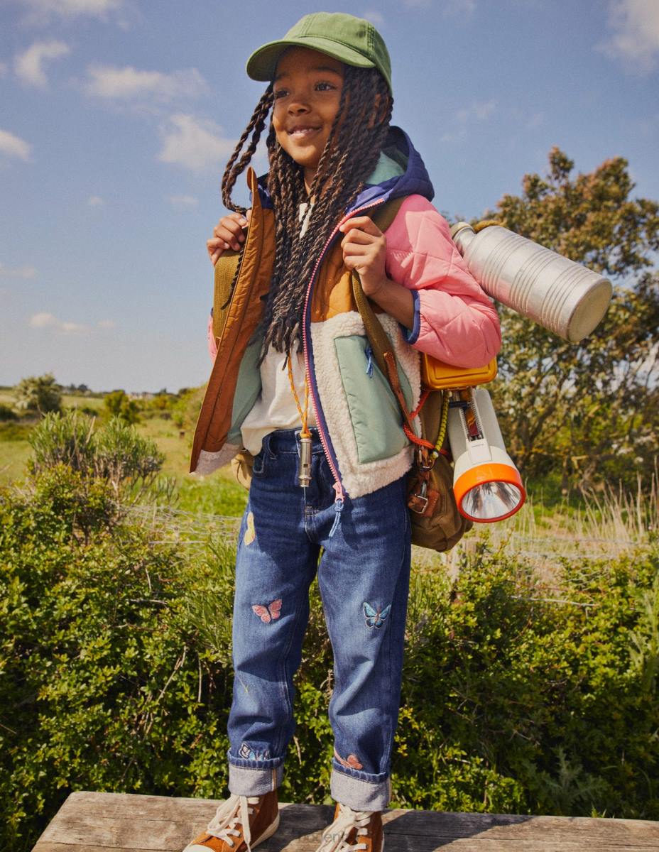 облекло Boden спокойни дънки с прави крачоли средна реколта пеперуда момичета LL68799