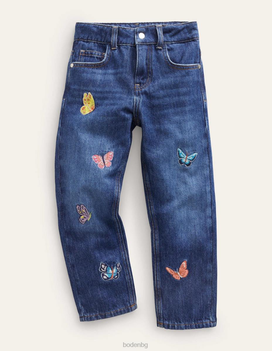 облекло Boden спокойни дънки с прави крачоли средна реколта пеперуда момичета LL68799