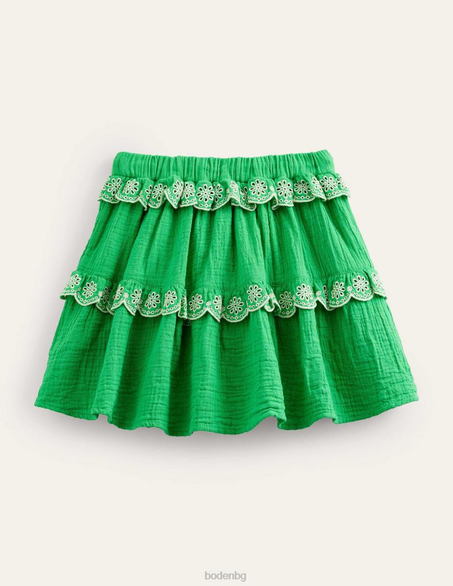 облекло Boden двойна платнена пола с миди ярко зелено момичета LL682626