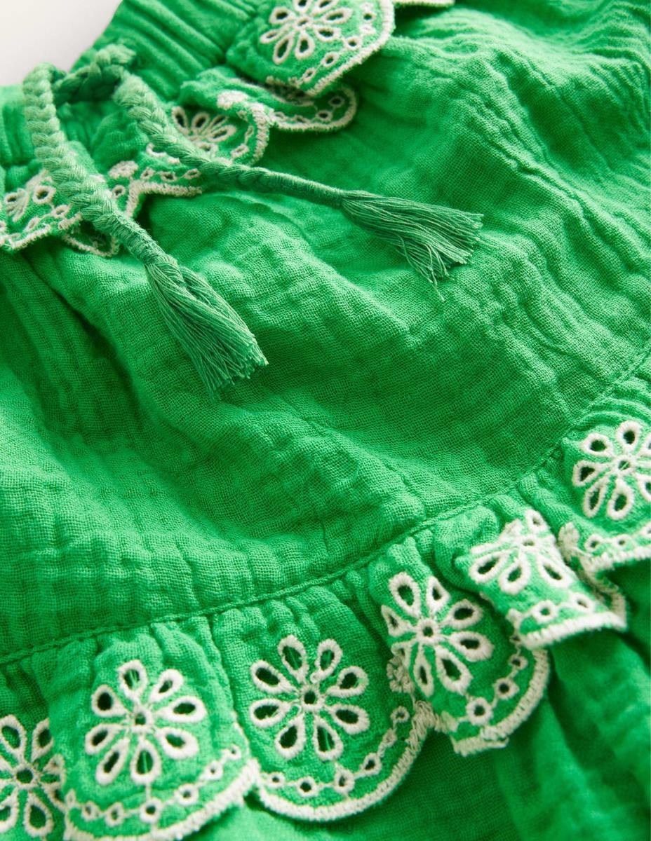 облекло Boden двойна платнена пола с миди ярко зелено момичета LL682626