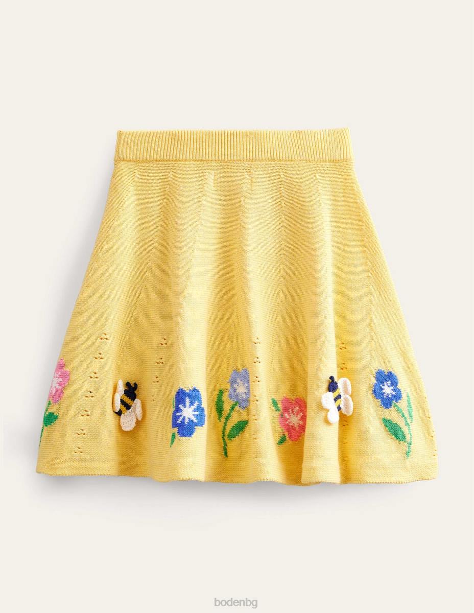 облекло Boden бродирана плетена пола мек лимон момичета LL682701