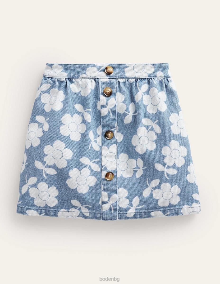 облекло Boden дънково копче през пола дънково цвете момичета LL682769