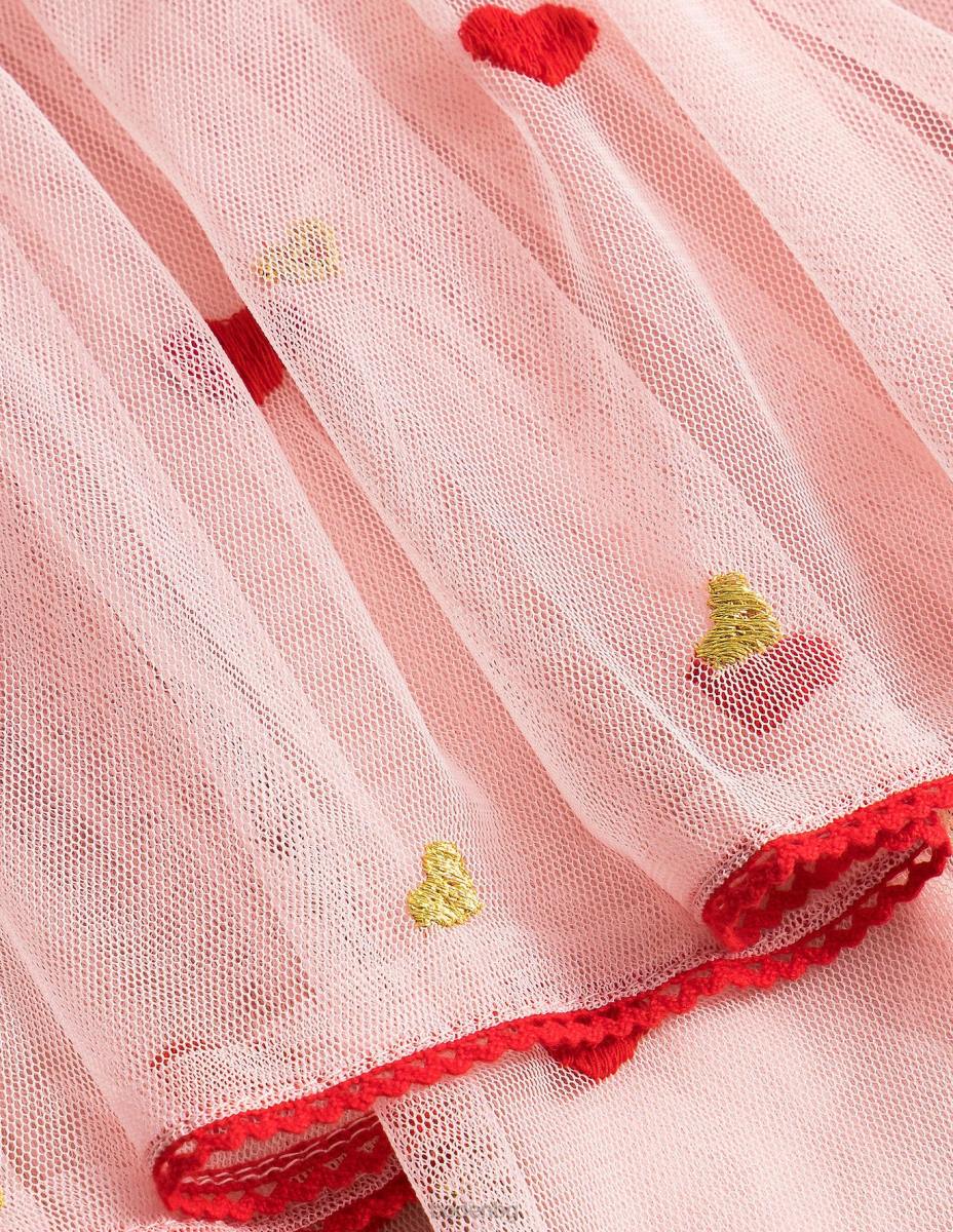 облекло Boden бродирана пола от тюл бродерия розово сърце момичета LL683130