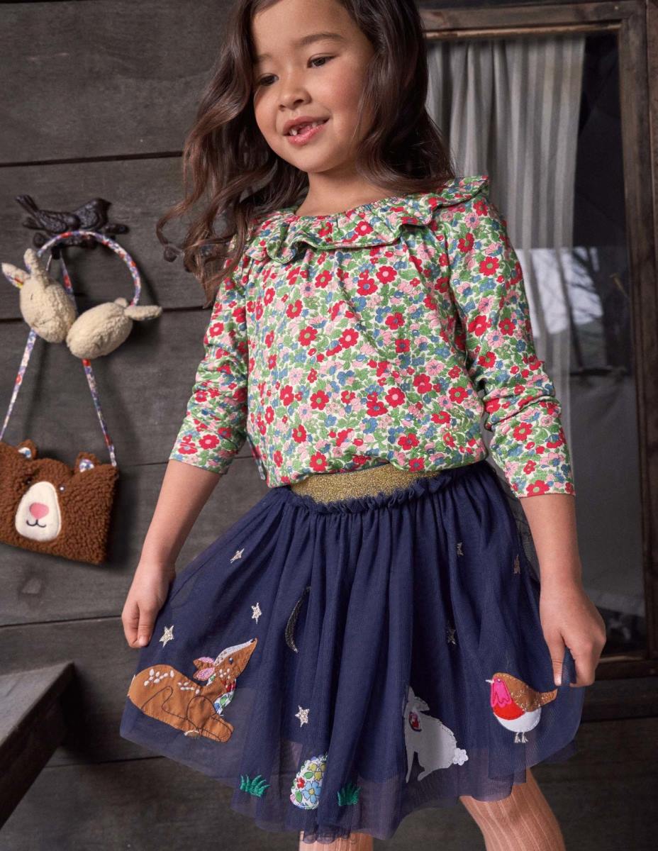 облекло Boden пола от тюл с апликации десен борд сини животни момичета LL683156