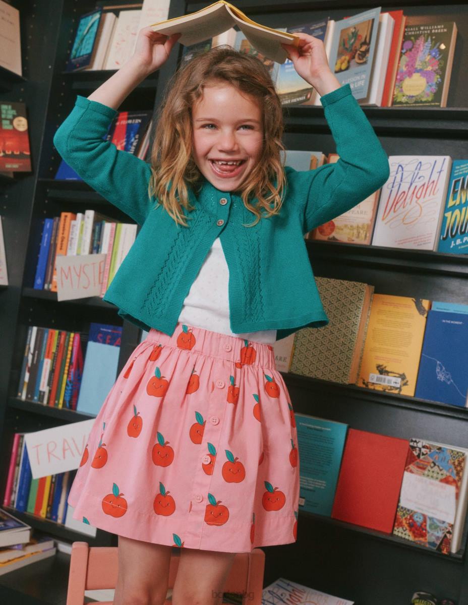 облекло Boden копче през twirly пола бадемови розови ябълки момичета LL68789