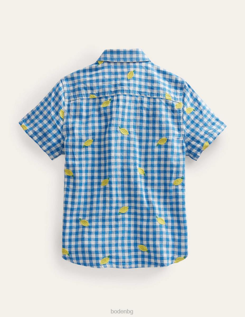 облекло Boden гингам риза в цвят лимон синьо каре лимонов принт момичета LL683016