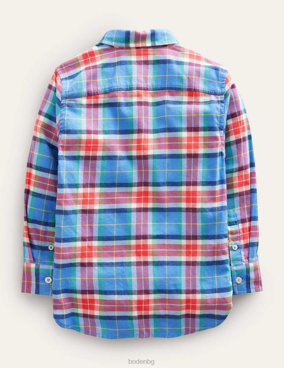 облекло Boden ежедневна риза от кепър синьо/оранжево каре момичета LL683169