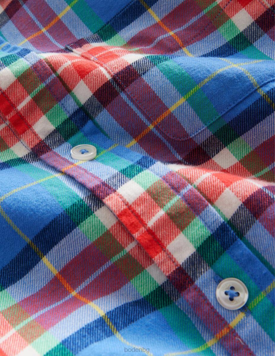 облекло Boden ежедневна риза от кепър синьо/оранжево каре момичета LL683169