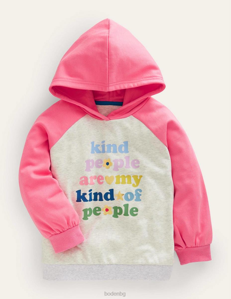 облекло Boden качулка с лого с обемен ръкав овесени ядки мергел/рачеста ябълка момичета LL682852